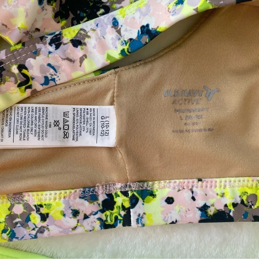 Old‎ Navy PowerSoft Leggings and Sports bra Set Neon Yellow Active Size 10/12